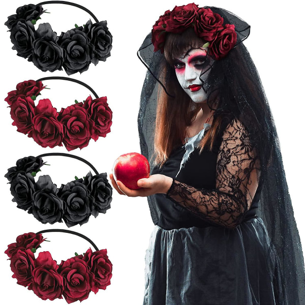 4 st Halloween Flower Pannband För Kvinnor Day Of The Dead Headpi