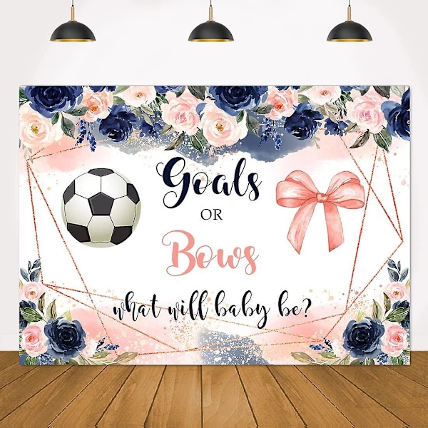 Fotboll Kön Avslöjande Mål Eller Rosetter Baby Shower Bakgrund Blommor Blå Eller Rosa Pojke Eller Flicka Han Eller Hon Blommig Fotboll Avslöjande Bakgrund Party Dekorationer S
