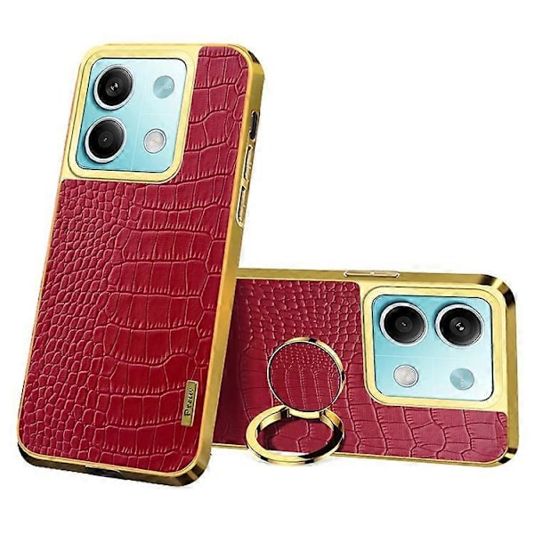 Kompatibelt Skal för Xiaomi Redmi Note 13 5G Mobiltelefon 6D Elektroplätering Ring Ställ Läder+TPU Skydd Red