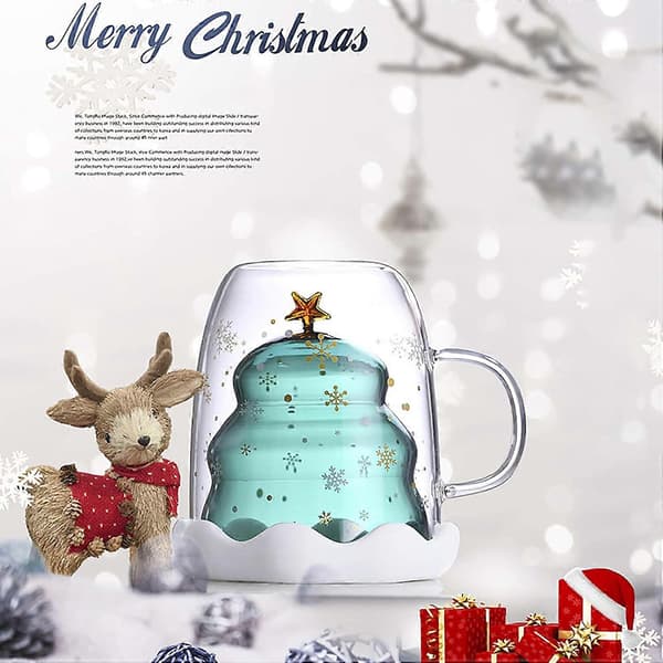 Julgranformad Dubbelväggig Kaffeglasmugg Söt Par Kopp Alla Hjärtans Dag Jul