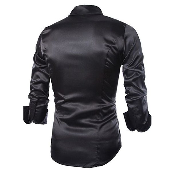 Miesten ylellinen mekkopaita Slim Fit Casual Form Dance Party -muodolliset paidat Black M