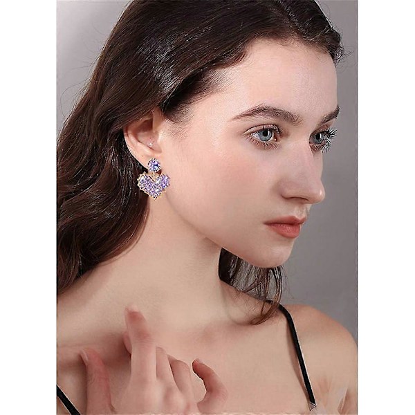 Heyone Chic Guld Röda Kristall Kärlek Hjärta Formade Örhängen Charm Glänsande Lila Rhinestone Löv Hängande Örhängen Alla Hjärtans Dag Smycken Gåvor Fo