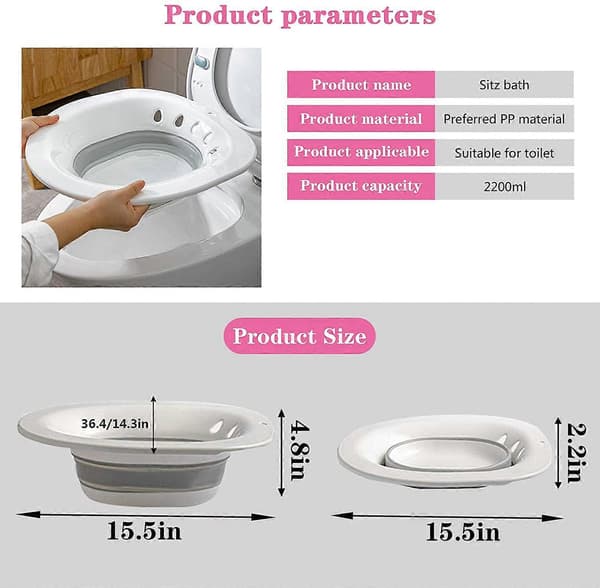 Foldbart siddebadekar til toilet, siddebadekar til gravide kvinder, hæmorider, ældre, passer til universelle toiletter og toiletstol, grå