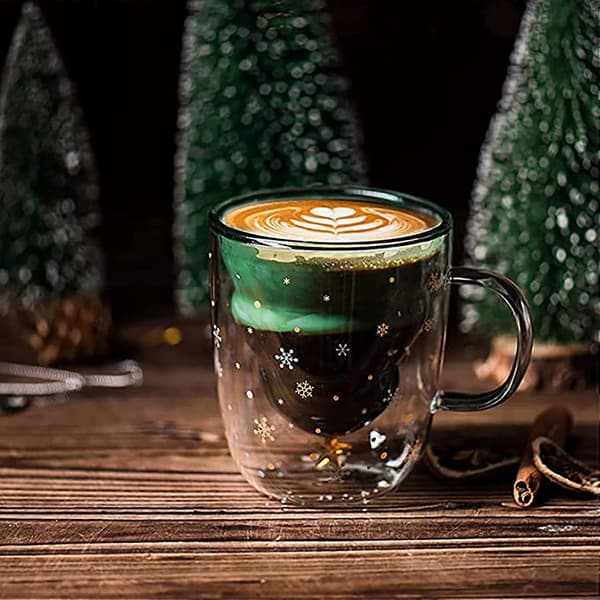 Julgranformad Dubbelväggig Kaffeglasmugg Söt Par Kopp Alla Hjärtans Dag Jul