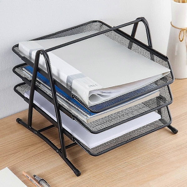 Mesh Bordorganiser 3-lags Papirbakke Brevopbevaring Kontororganiser Papirbakke Dokumentfilorganiser Bord