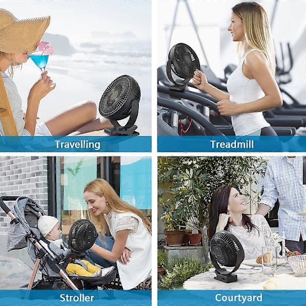 KOONIE 10000mAh Ladattava Kannettava Tuuletin, 8-tuumainen Akulla Toimiva Klipsituuletin, USB-tuuletin, 4 Nopeutta, Vahva Ilmavirta, Tukeva Kiinnike Toimistopöydälle Golf C