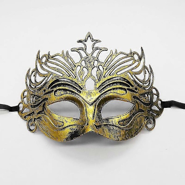 Halloween Masker Party Dekor Imitasjon Antikk Plast Krone Maskuline Masker Gylden Retro Maskerade Maske Halv (1 stk, Gull) yu
