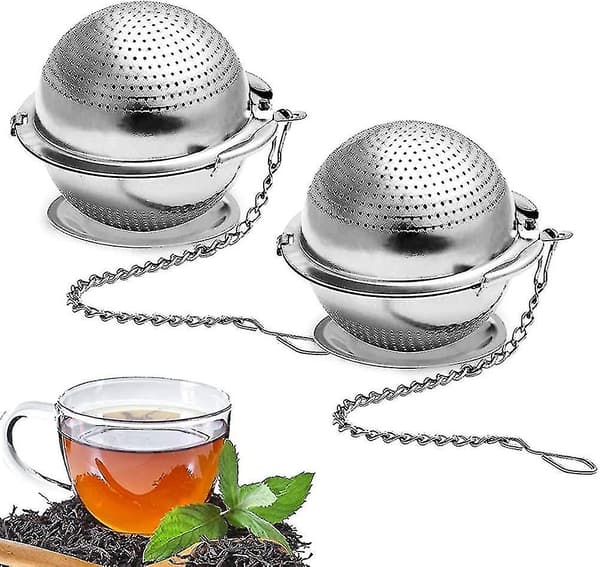 2 stk. te-infuser 5,5 cm. Te-infuser i rustfrit stål med kæde og drypbakke A