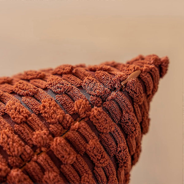 Mjuk Sammet Enfärgad Fyrkantig Dekorativ Kuddfodral Handgjordt Örngott med Dold Dragkedja, 2-pack, 45x45 cm, Bränd Tegel