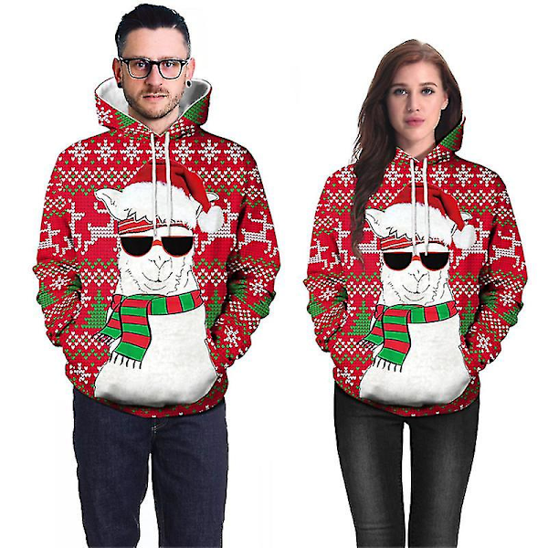 Par Sødt 3D Julemandsprint Grim Jule Kængurulomme Sweatshirt Hættetrøjer Pullover