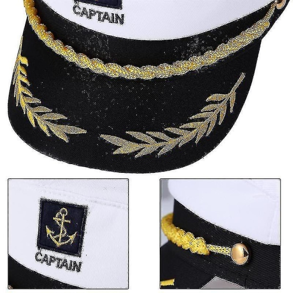 Adult Yacht Boat Ship Sailor Captain Costume Hat Cap Navy Marine Admiral Brodeerattu kapteenin cap (valkoinen)