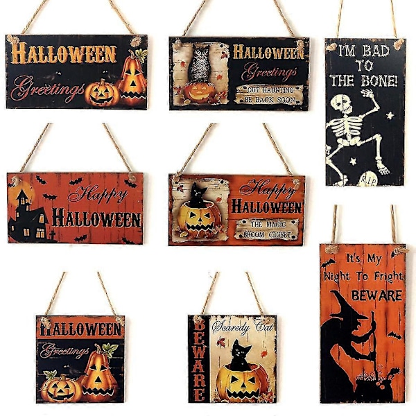 Halloween Tema Fest Dekoration Rektangulær Hængende Træskilt (stil E) bd