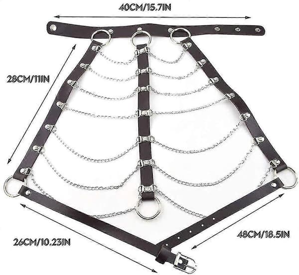 Punk Lagdelt Kropskæde Sort Læder BH Bur Harness Choker BH Kæder Gotisk
