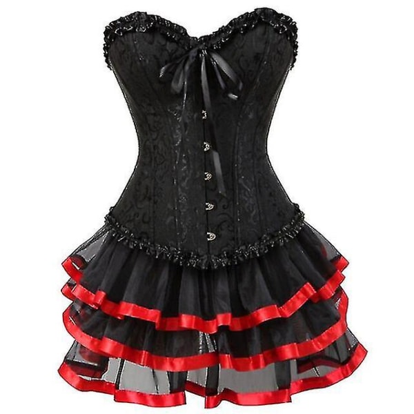 Tflycq Sexiga Korsetter Klänningar För Kvinnor Plus Size Kostym Overbust Burlesk Korsett Och Mini Kjol Set Tutu Corselet Red M