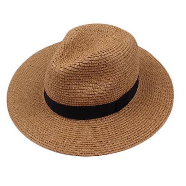 Stråhat med bred skygge til kvinder, Fedora, solhat til stranden Upf50 + (Khaki)