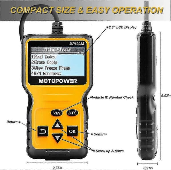 Mp69033 Obd2 Skanner Bilmotor Feilkode Leser Motor System Diagnoseverktøy