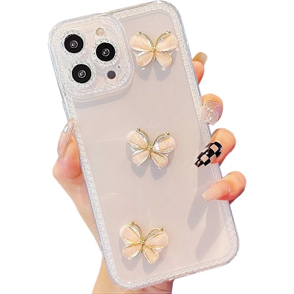 iPhone 12 Pro Max Deksel 6.7 tommer, Søtt 3D Sommerfugl Bling Glitter Klar Transparent Deksel med Anti-Fall Linse Kameraer Glitrende Mykt TPU Deksel for iPhone 12