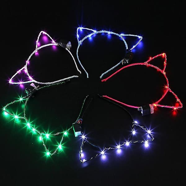 5 stk. LED Starlight Kitty Lysende Katteører Hodebånd (Tilfeldig Farge) MOB