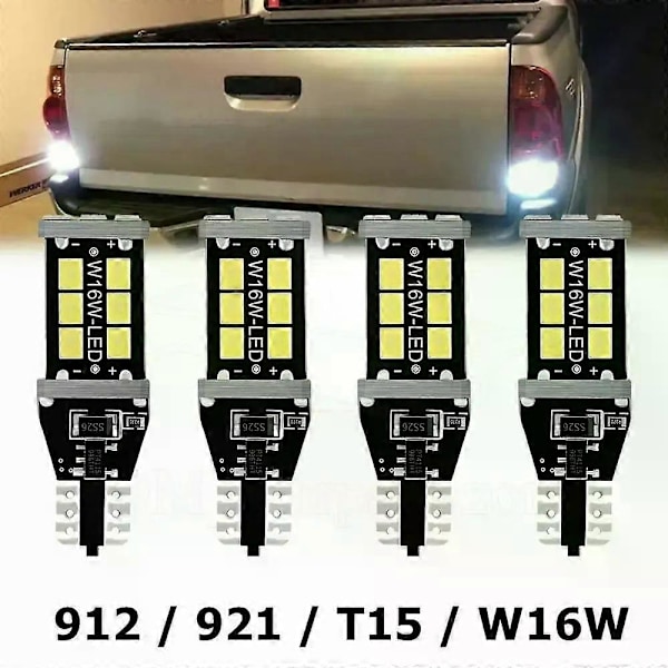 2 st Stark Vit Canbus LED-lampa för Bil Backup Backljus 912 921 T15 W16W