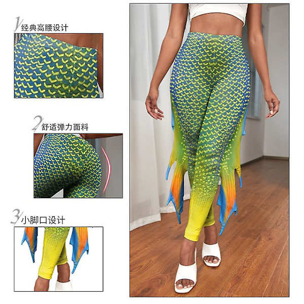 Halloween leggingsit naisille Fishe Scale leggingsit korkeavyötäröiset täyspitkät housut Halloween leggingsit tanssiin style 1 M