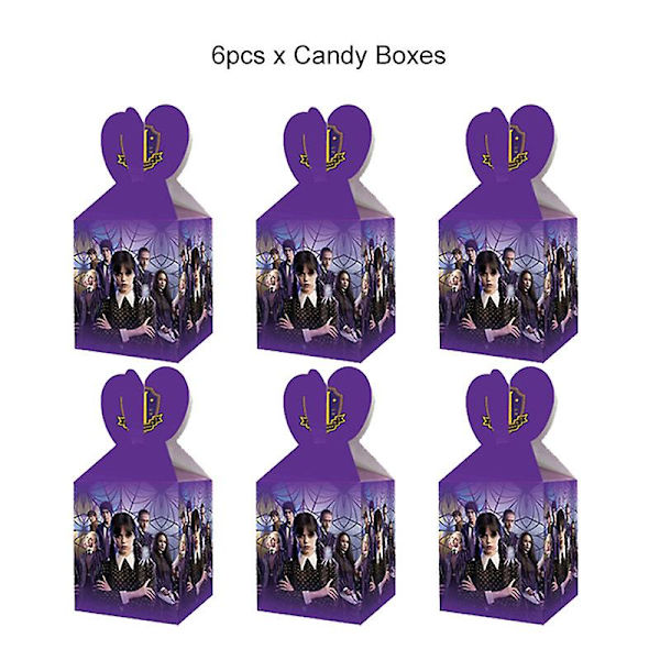 Elokuva Keskiviikko Addamsin syntymäpäiväjuhlien koristelu Banneri Ilmapallo Astiasto Juhlatapahtumatarvikkeet Kodinsisustuskupit tausta 6pcs candy boxes