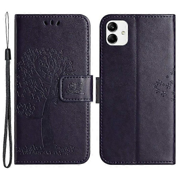 Kompatibel med Motorola Moto G14 4G Ugle Tre Trykt Telefondeksel PU Lær Stå Lommebok Etui DarkPurple