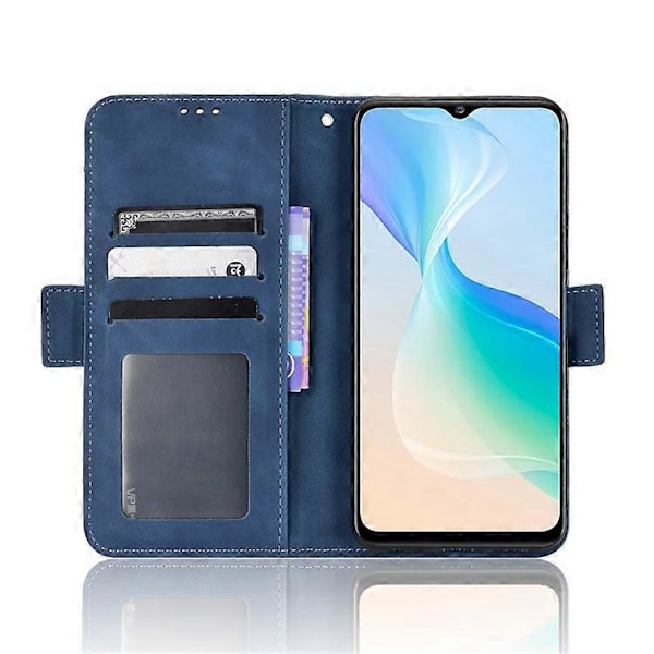 Yhteensopiva vivo Y76 5G PU-nahkainen korttipaikallinen suojakotelo, jossa on kaksoismagneettilukko, lompakkoteline ja puhelinkuori Blue