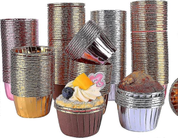 200 stycken muffinsformar, foliebakformar, muffinsformar, muffinsformar i papper för bröllop, fester (guld)