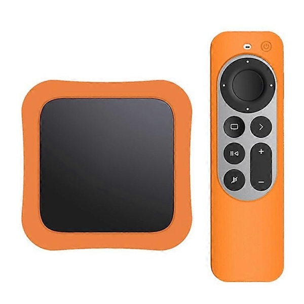 Dekoderboks + Fjernkontroll Silikon Anti-fall Beskyttelsesdeksler Sett Kompatibelt For Apple TV 4K 2021 Orange