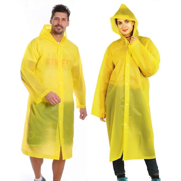 2-pack återanvändbara regnponchos för vuxna, regnjackor för damer och herrar med huva (gul)