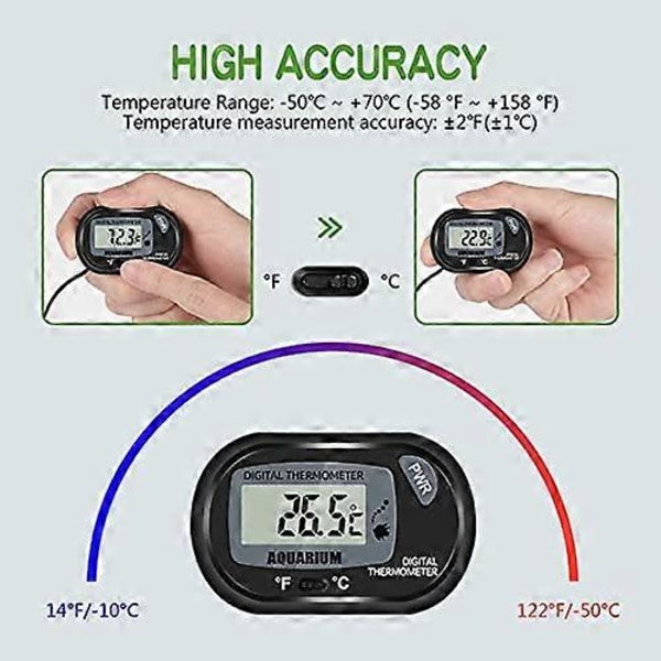 Akvarietermometer LCD Digital Display med Sugekop og Probe til Reptiler Inkubator Akvarium Drivhus Pakke med 4