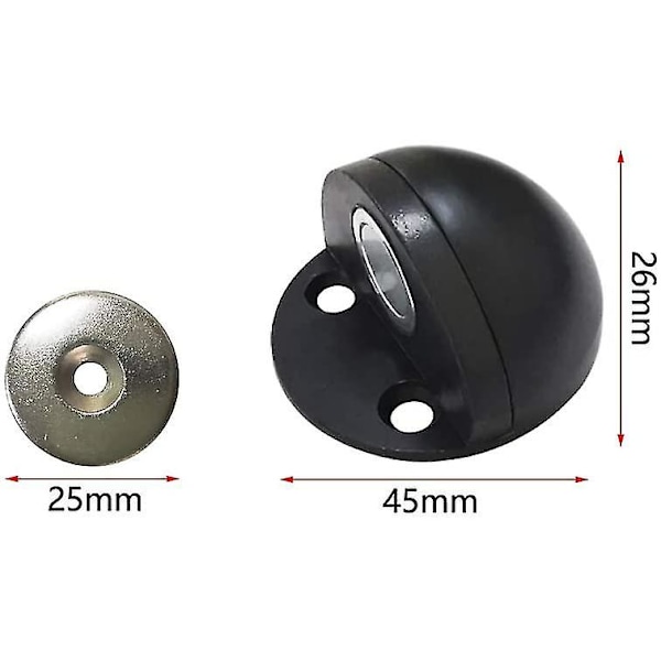 2 stk. Magnetisk dørstopper med gummibeskyttelse, børstet metalldørstopper