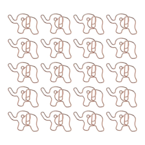 20 stk. Formede Papirclips Elefantformer Rosaguld Elektroplettering Proces Jern Kontorclips til Dokumentklassificering