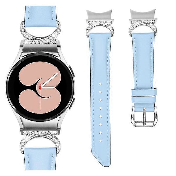 Yhteensopiva Samsung Galaxy Watch 5 / Watch 4 40mm / 44mm / Watch 4 Classic 42mm -kellon korvaava halkaistu nahkaranneke strassikivillä ja D-muodolla Blue