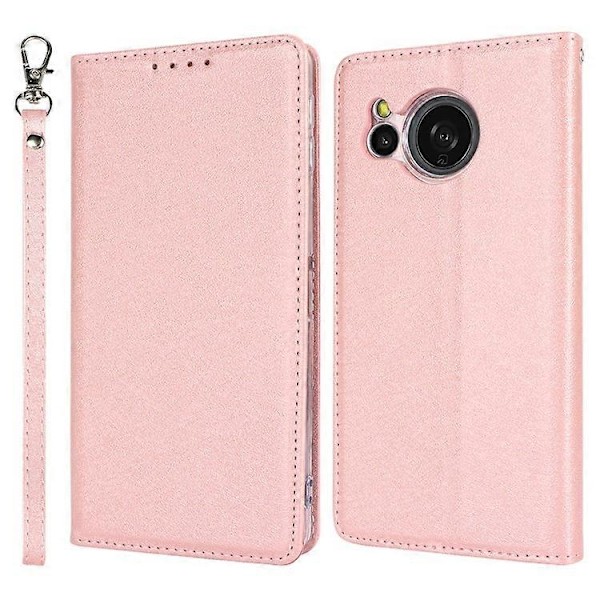 Kompatibel for Sharp Aquos Sense 8 Lommebok Etui Silke Tekstur Lær Flip Beskyttende Telefondeksel PinkGold
