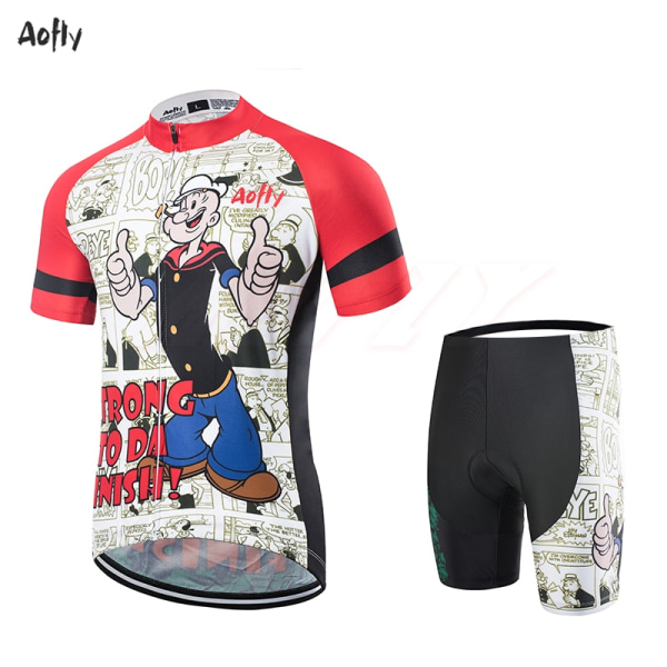 Aofly Cycling Jersey Suit Miesten lyhythihaiset MTB-pyöräilyvaatteet Ropa Ciclismo Team Popeye Spinach Pyöräilypaita Pyöräilyvaatteet Beige L