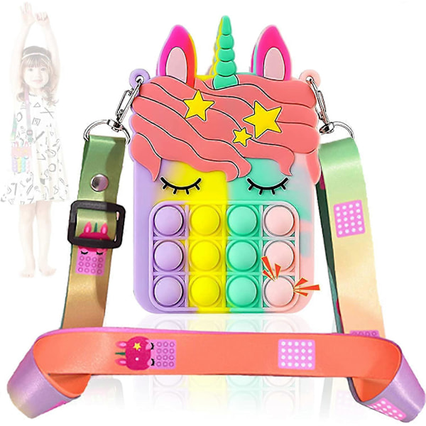 Pop Taske Fidget Legetøj til Kvinder Piger, Push Bubble Fidget Sensoriske Håndtasker Legetøj, Regnbue Simple Dimple Skuldertaske, Enhjørning Stress Release Legetøj Sma