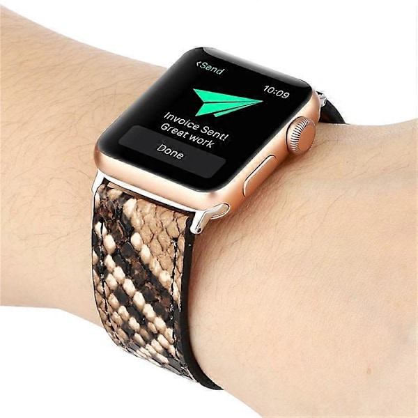 Læder Urrem Kompatibel Med Apple Watch Series 10 9 8 7 SE 6 5 4 3 2 1 42mm 41mm 40mm 38mm Slangeskindsprint Armbånd DarkBrown