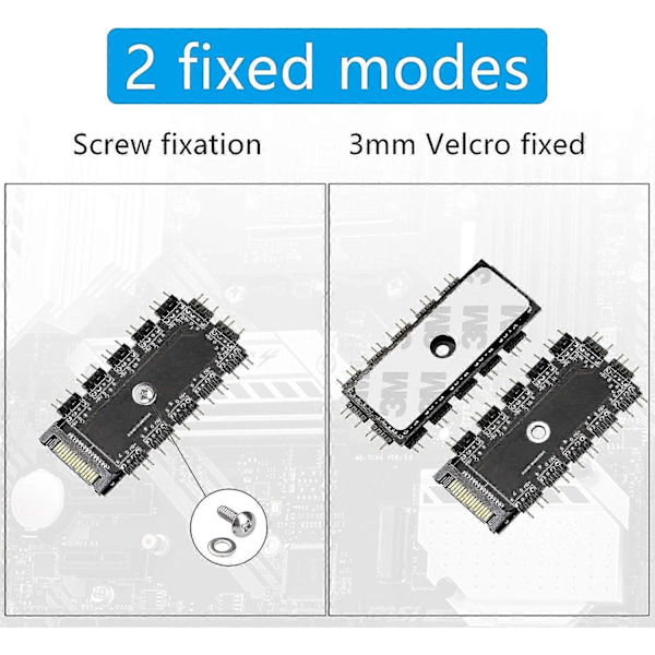 3-Pin 5V ARGB Controller, 1 til 11 Porte ARGB-HUB 12 Vejs 5V 3-Pin RGB LED Splitter Hub med SATA Port Support. Magisk Tape og Skruemontering