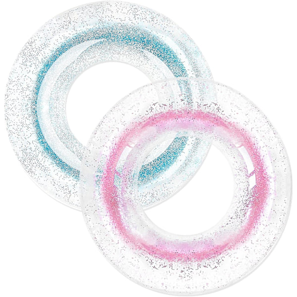 Polita Innerslangar för Pool Vuxen, Badring med Konfetti Glitter, Sommar Pool Transparenta Uppblåsbara Ringar för Vuxna Barn (rosa+blå)