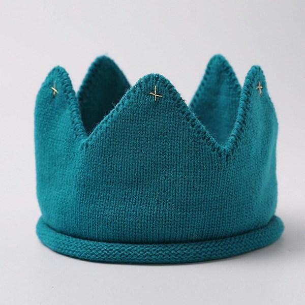 Baby Födelsedagskrona Hårband Hatt Krona Stickad Mössa Huvudbonad Partyhattar Baby Dop Dekoration-Blau