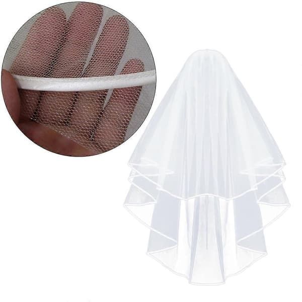 Brudslöja för Bröllop Vacker Dubbeldäck Dekor Beige och Vit 60cm 80cm Brudaccessoar 2st