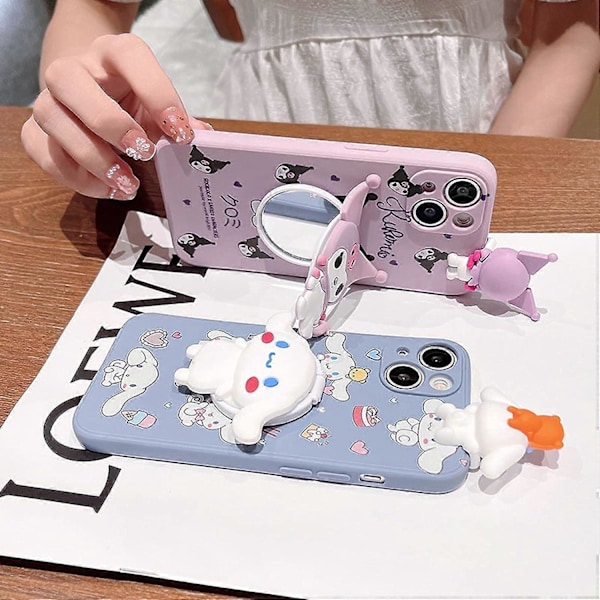 Kawaii Puhelinkotelo iPhone 14:lle, Söpö Sarjakuva Silikoni Suojakotelo Naisille ja Tytöille, Violetti