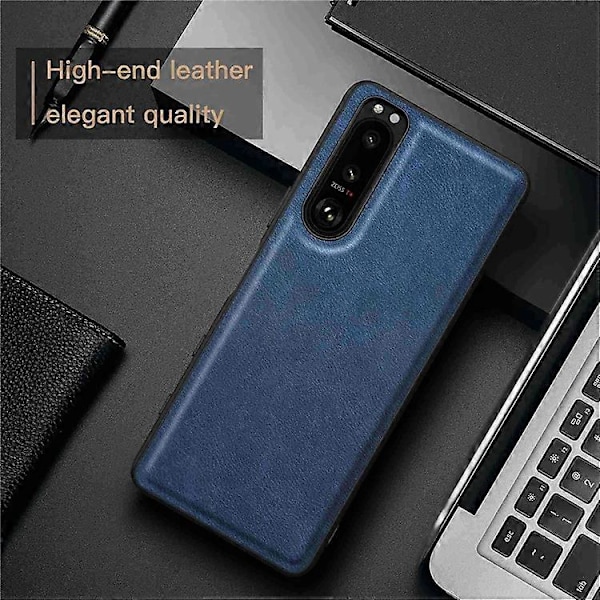 Kompatibelt Skal för Sony Xperia 5 III 5G, Repskydd, Anti-fingeravtryck, Retro PU Läderbelagd TPU+PC Telefonfodral Blue
