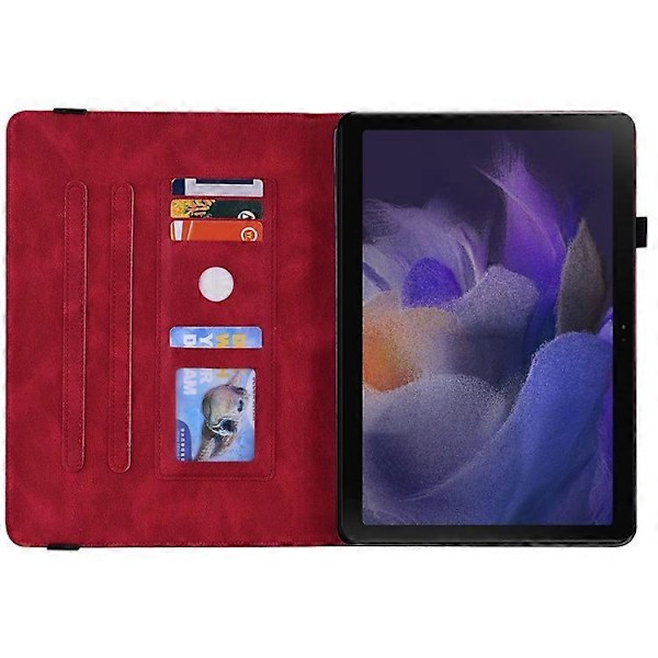 Kompatibelt Läderfodral för Samsung Galaxy Tab A9 med Fjärilsblommor Tryck Tablet Skydd Red