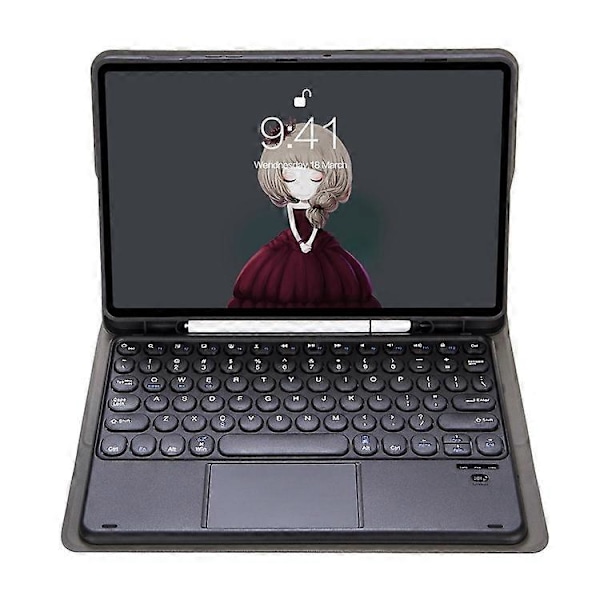 YT098B-A Yhteensopiva iPad Air (2020) / (2022) Pyöreät näppäimet Langaton Bluetooth-näppäimistö kosketuslevyllä, ihoa myötäilevä iskunkestävä jalusta Black