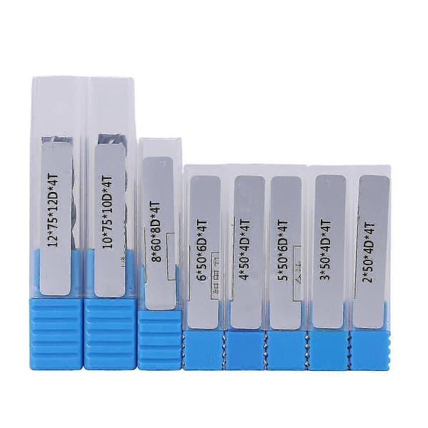 8 stk. 2-12mm Carbide End Mill 4 Fløyter End Mill Sett Freseverktøy Kit Cnc Carbide Fresekutter