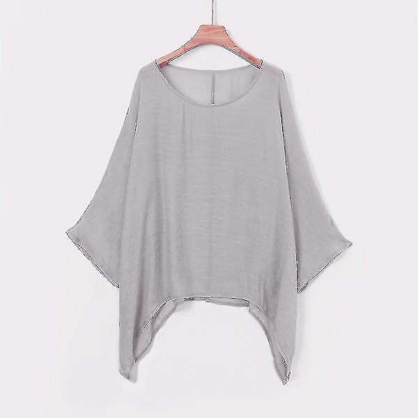 Dame Casual Plus Size Løs Bomull Lin Solid Farge Topper Skjorte Bluse