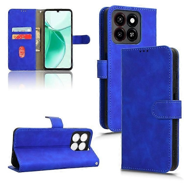 Kompatibel for ZTE Blade A35 / A55 Lærveske Hudfølelse Anti-Drop Lommebok Flip Telefondeksel Blue
