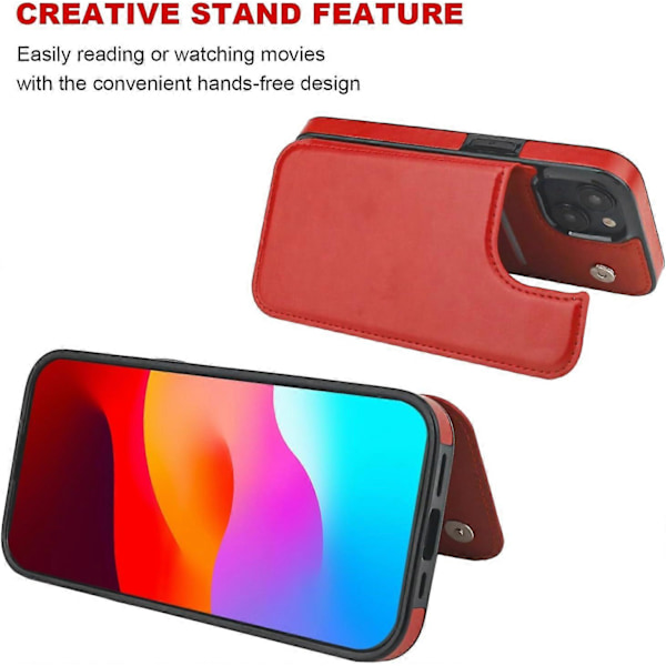 Kompatibel med iPhone 15 Wallet Case med Kortholder, PU Læder Kickstand Kort Slots Case (Rød)